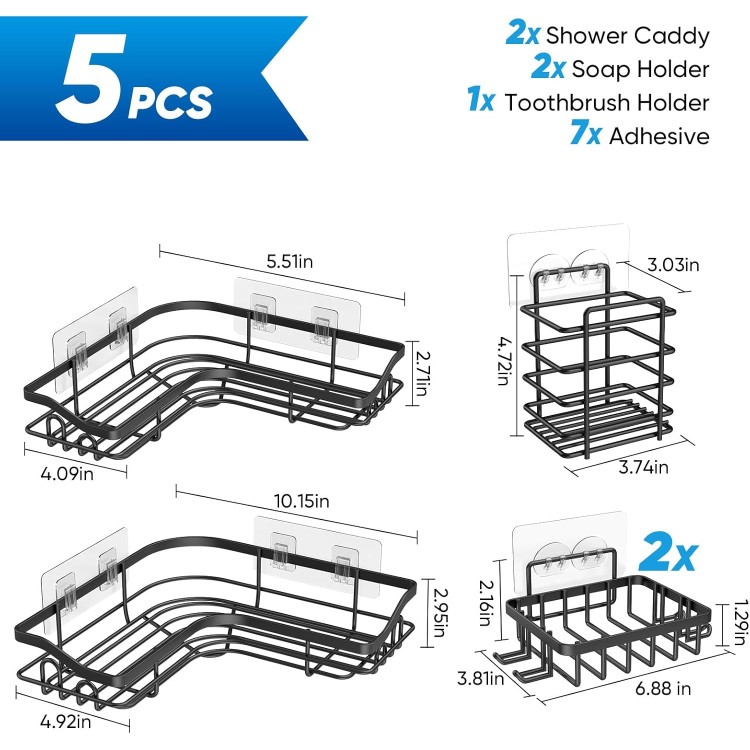 Corner Shower Caddy, Adhesive Shower Organizer for Bathroom Storage