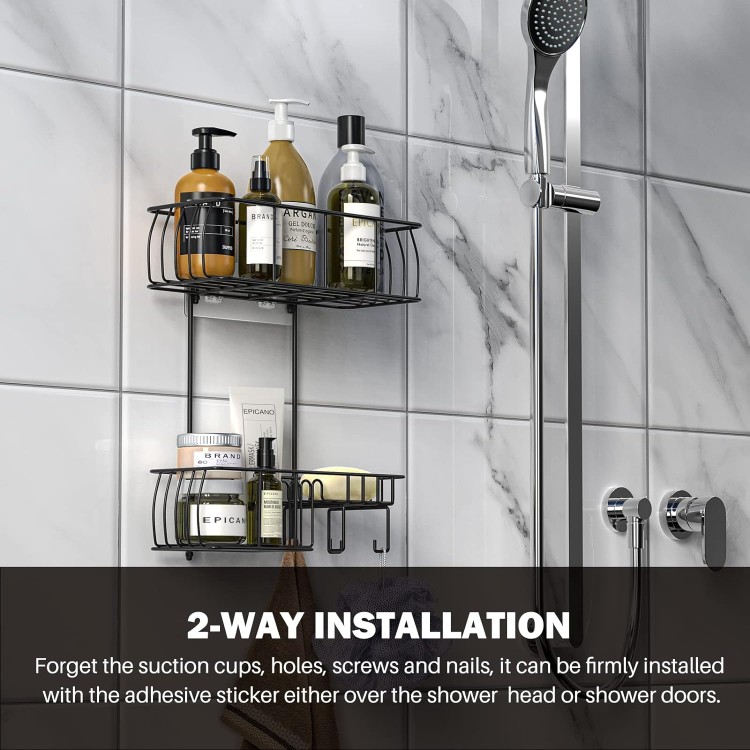 Shower Caddy Hanging, Anti-Swing Over Head Shower Caddy Rustproof