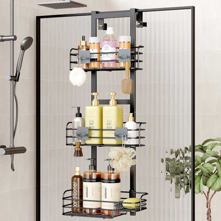 Over The Door Shower Caddy Pantry Organizer Rack with Reliable Hooks