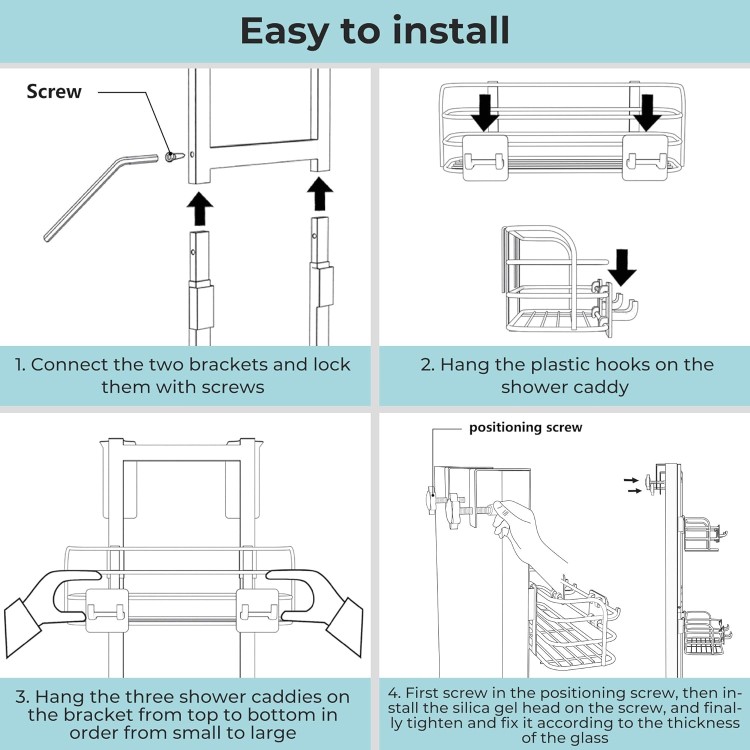 Over The Door Shower Caddy Pantry Organizer Rack with Reliable Hooks