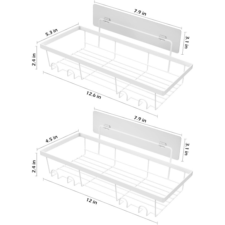 2 Pack Adhesive White Shower Caddy Organizer with Hooks, Rustproof