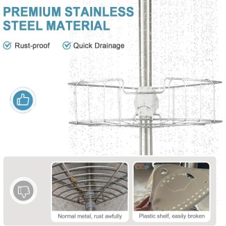 Shower Caddy Tension Pole, Stainless Steel Rustproof Bathroom Bathtub