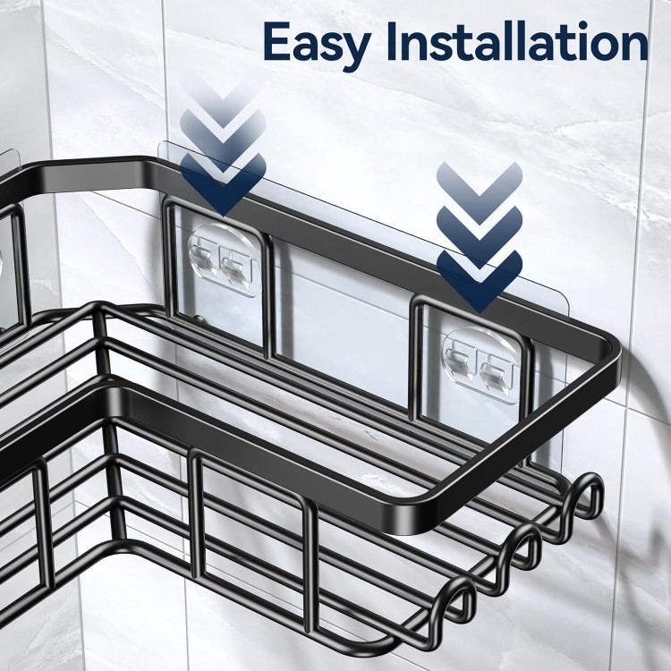 Corner Adhesive Shower Caddy, with Soap Holder and 12 Hooks