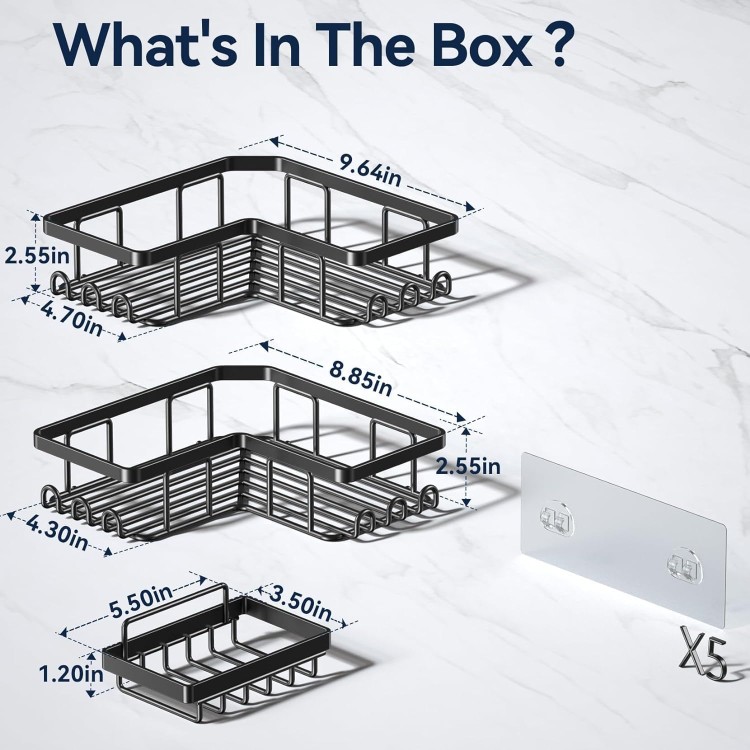 Corner Adhesive Shower Caddy, with Soap Holder and 12 Hooks