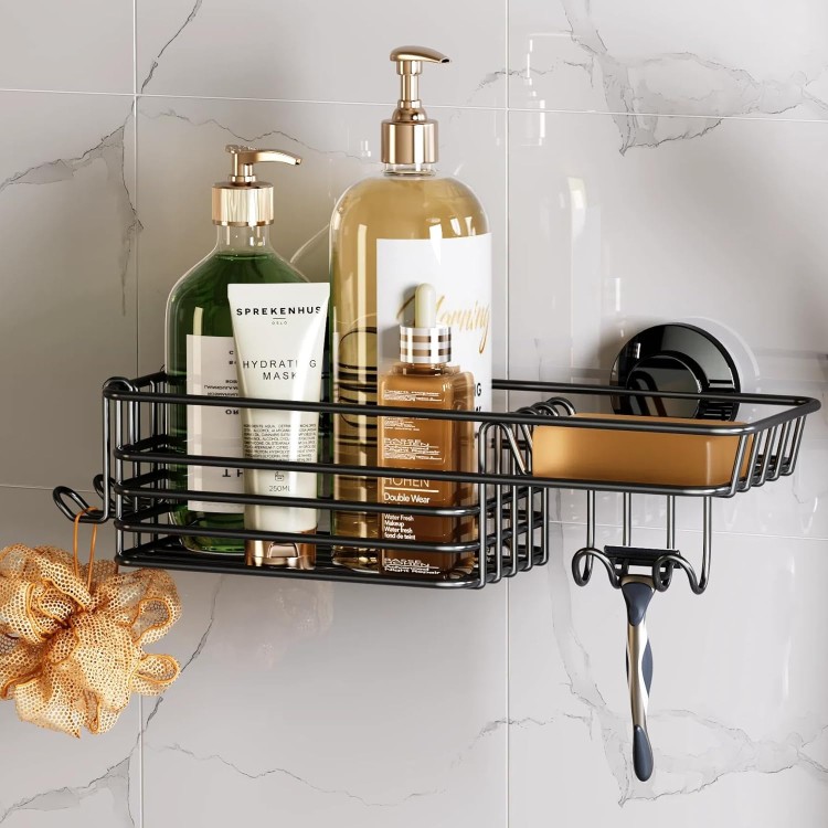 Shower Caddy Suction Cup with Hooks & Soap holder, Shower Organizer