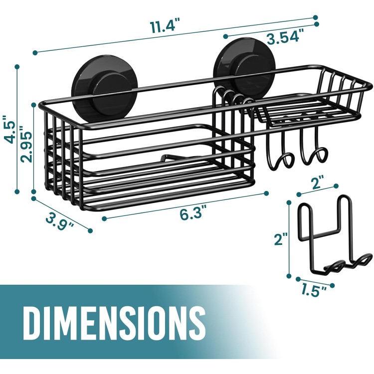 Shower Caddy Suction Cup with Hooks & Soap holder, Shower Organizer