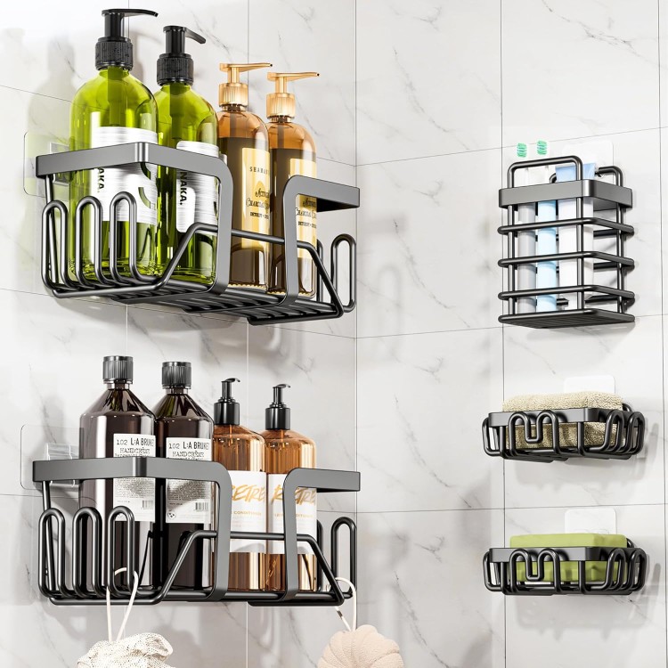 Shower Caddy 5 Pack - Adhesive Storage Rack Organizer Decor Living