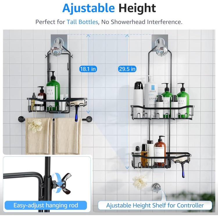 Shower Caddy, Upgraded Extended Length Shower Caddy Over Showerhead