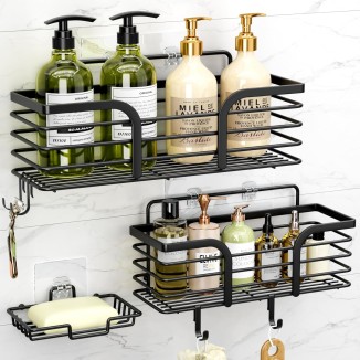 Shower Caddy, Adhesive Shower Organizer with Soap Dish and 4 Hooks