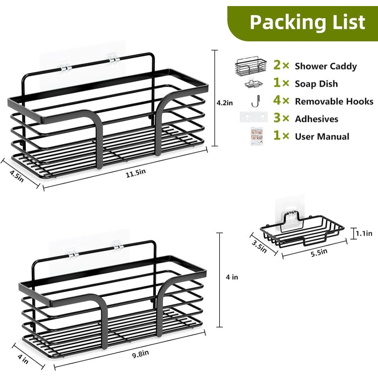 Shower Caddy, Adhesive Shower Organizer with Soap Dish and 4 Hooks