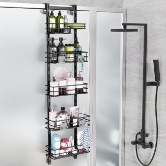 Over the Door Shower Caddy Adjustable 5 Tier Black,Bathroom Hanging