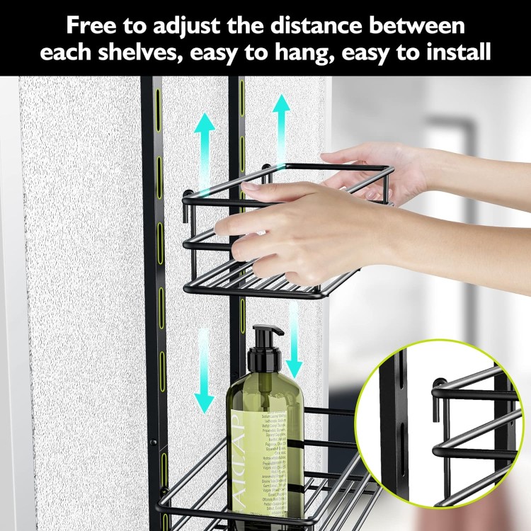 Over the Door Shower Caddy Adjustable 5 Tier Black,Bathroom Hanging