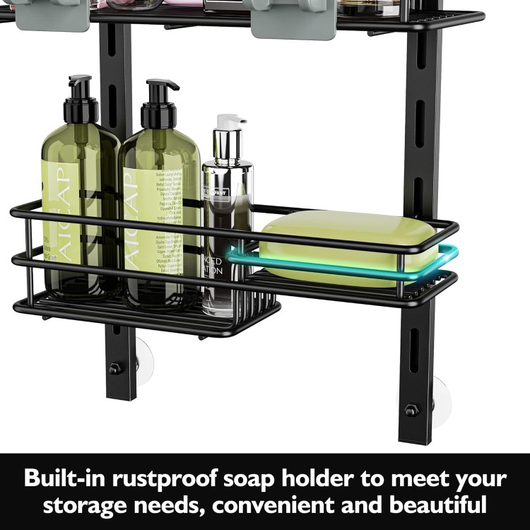 Over the Door Shower Caddy Adjustable 5 Tier Black,Bathroom Hanging