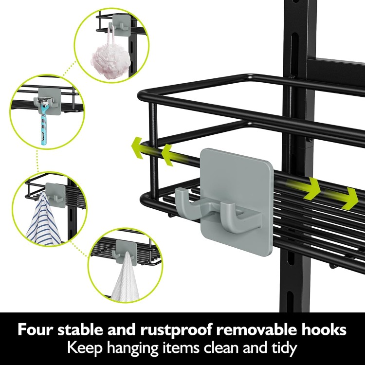 Over the Door Shower Caddy Adjustable 5 Tier Black,Bathroom Hanging