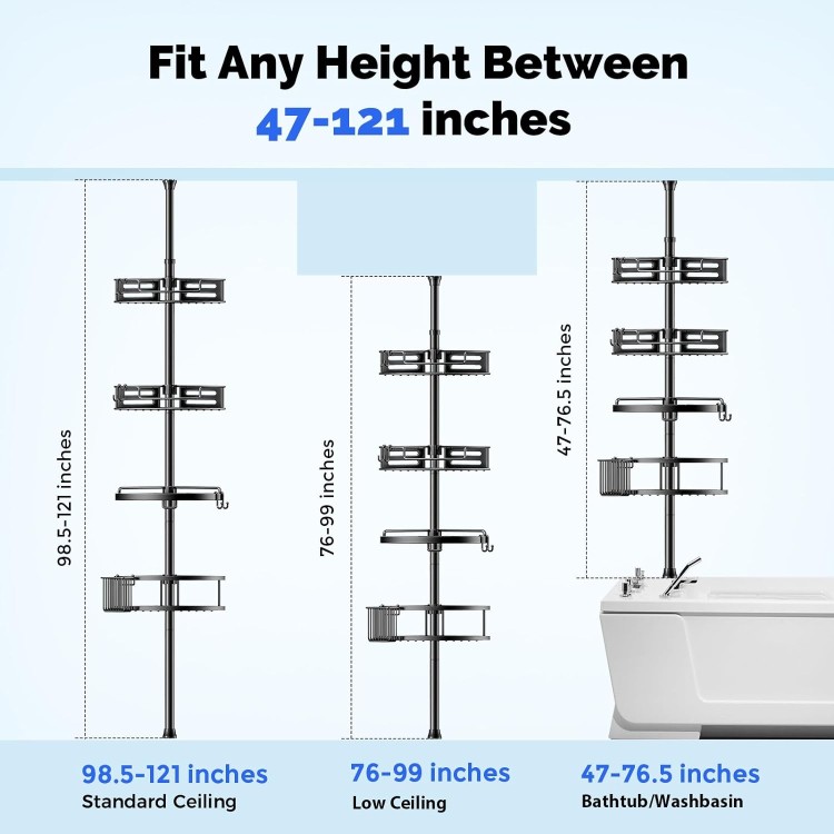 Corner Shower Caddy Tension Pole: Quick Installation 4-Tier Rustproof