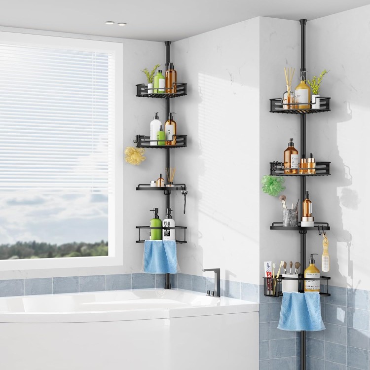 Corner Shower Caddy Tension Pole: Quick Installation 4-Tier Rustproof