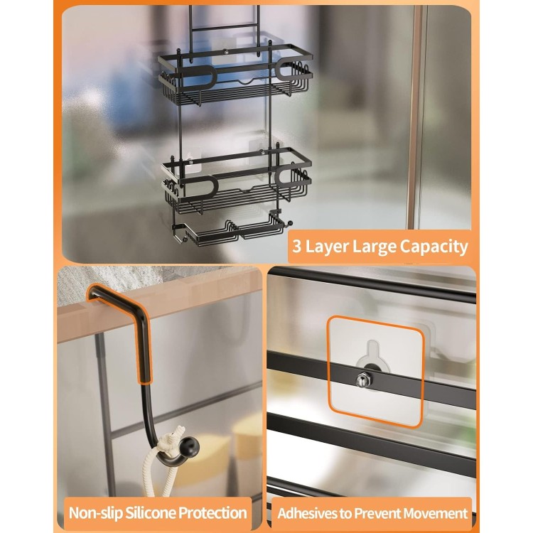 Over The Door Shower Caddy With Double Soap Holder, Stainless Steel