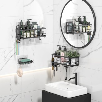 Shower Caddy, Adhesive Improved Shower Shelves , Shower Storage(Black)