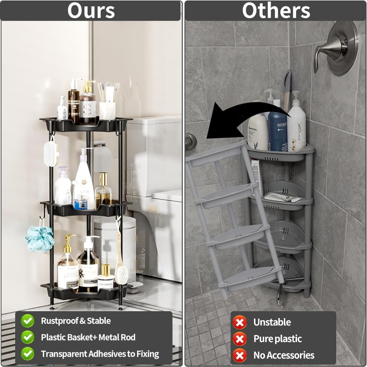 Corner Shower Caddy Standing - 3 Tier Floor Standing Shower Organizer