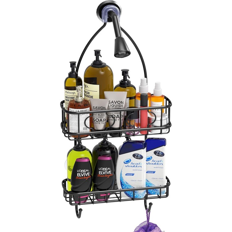 Simple Houseware Bathroom Hanging Shower Head Caddy Organizer, Black