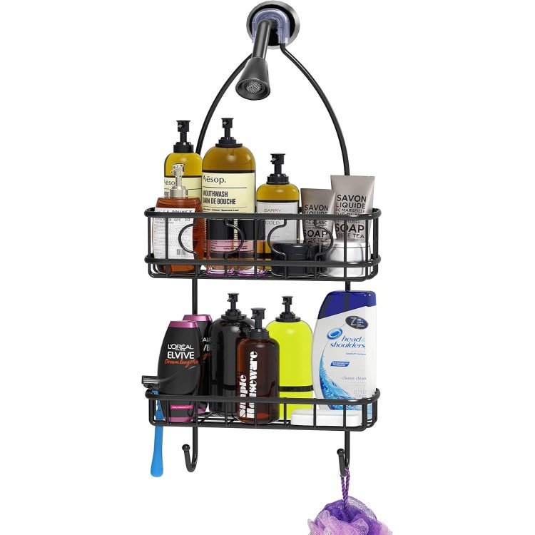 Simple Houseware Bathroom Hanging Shower Head Caddy Organizer, Black