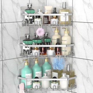 Corner Shower Caddy, Shower Organizer Corner Shower Shelf with 12 Hooks