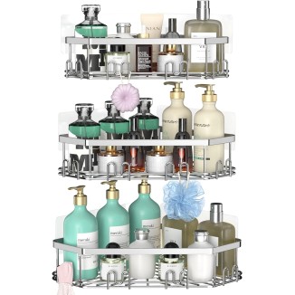 Corner Shower Caddy, Shower Organizer Corner Shower Shelf with 12 Hooks