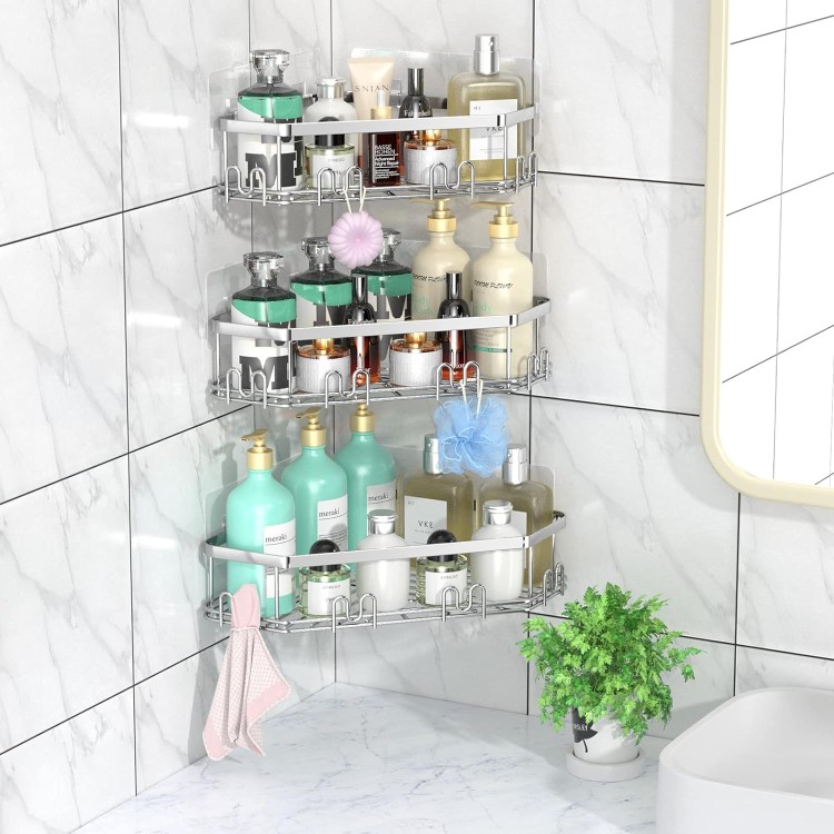 Corner Shower Caddy, Shower Organizer Corner Shower Shelf with 12 Hooks