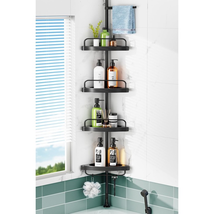 Corner Shower Caddy Tension Pole: 4 Tier Shampoo Storage Organizer