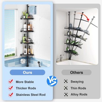 Corner Shower Caddy Tension Pole: 4 Tier Shampoo Storage Organizer