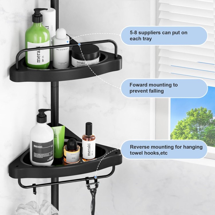 Corner Shower Caddy Tension Pole: 4 Tier Shampoo Storage Organizer