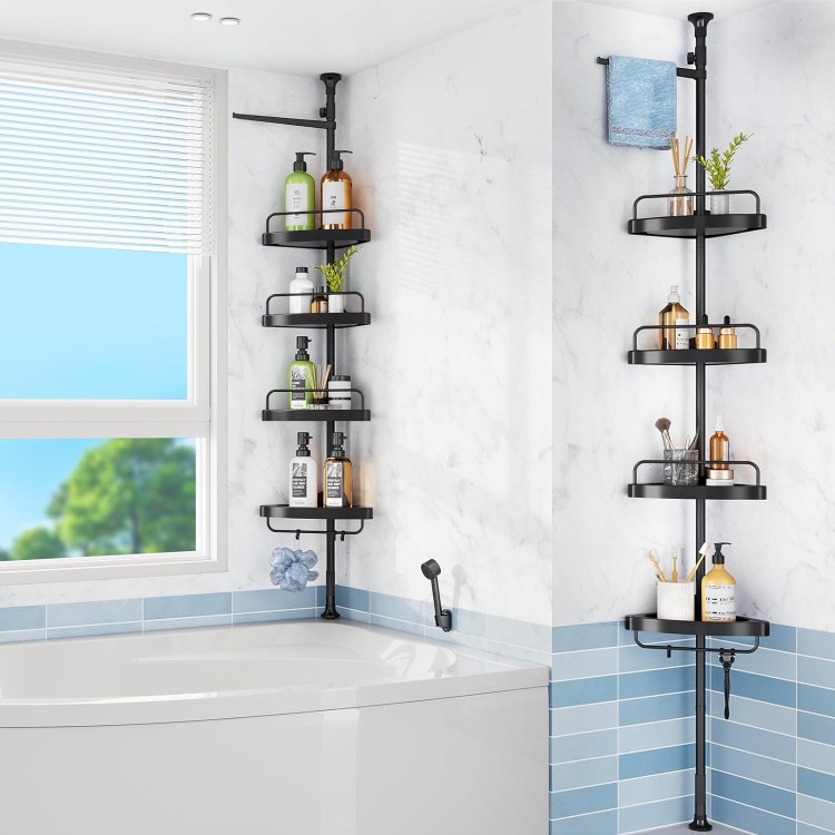 Corner Shower Caddy Tension Pole: 4 Tier Shampoo Storage Organizer