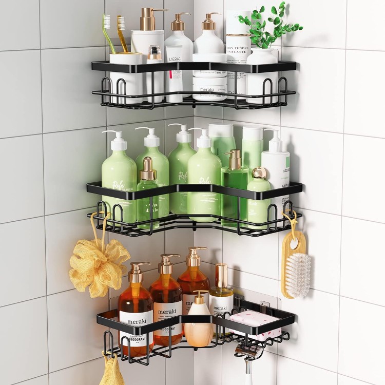 Corner Shower Caddy, Shower Organizer with Soap Holder, 14 Hooks