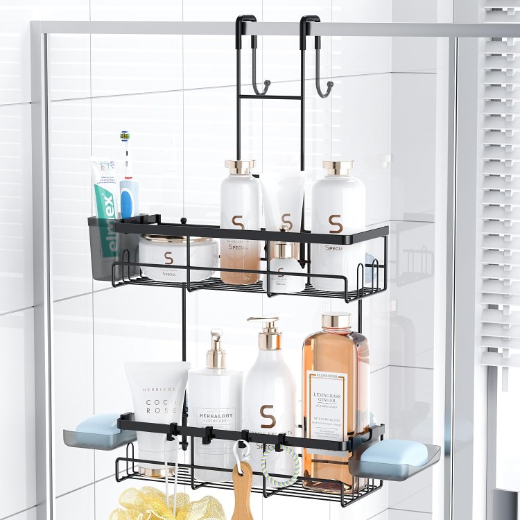 Over the Door Shower Caddy Hanging: Black Rustproof Shower Organizer