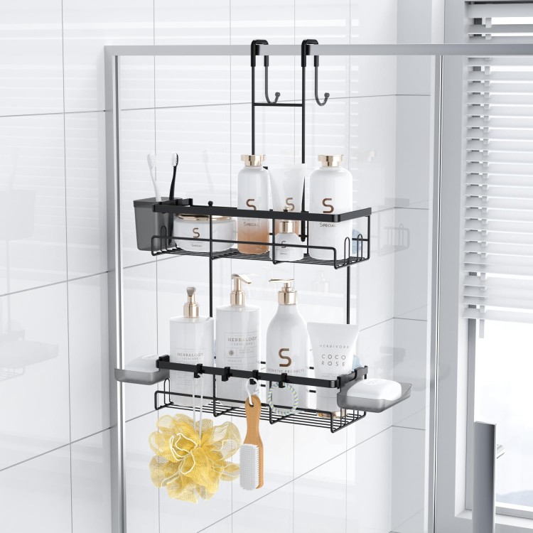 Over the Door Shower Caddy Hanging: Black Rustproof Shower Organizer