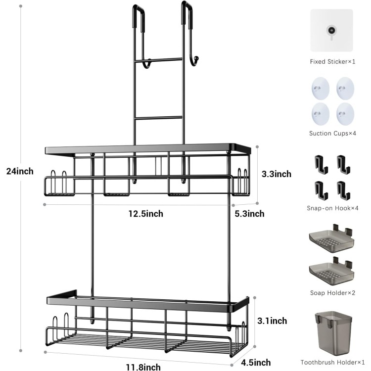 Over the Door Shower Caddy Hanging: Black Rustproof Shower Organizer