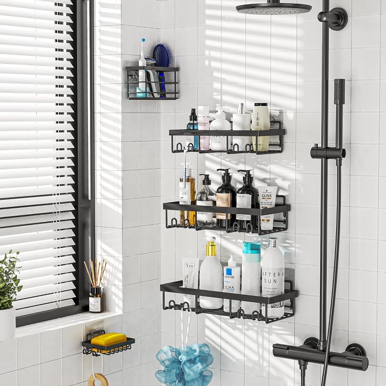 Moforoco Adhesive Shower Caddy Organizer Shelves Rack - 5 Pack Corner Bathroom Storage Organization, Home & Kitchen Decor Inside RV Accessories, Hanging First Apartment Household Camper Essentials