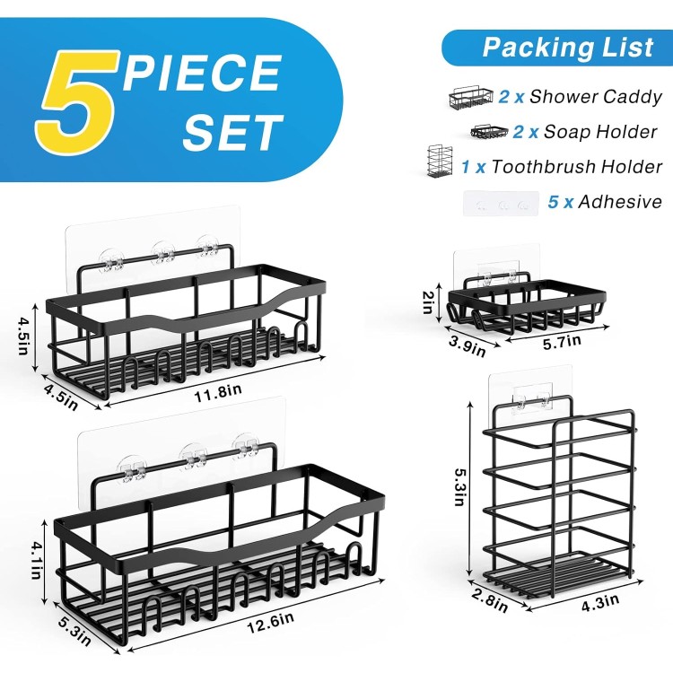 Shower Caddy 5 Pack,Adhesive Shower Organizer for Bathroom Storage&Home Decor&Kitchen,No Drilling,Large Capacity,Rustproof Stainless Steel Bathroom Organizer,Shower Shelves for Inside Shower