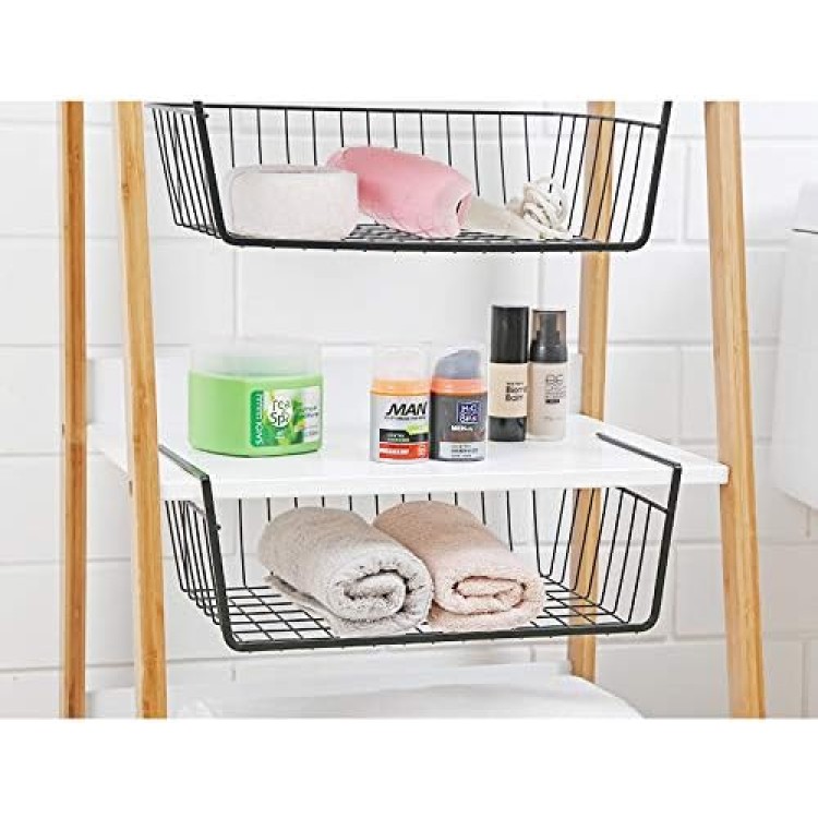 PENGKE Black Under Shelf Basket,4 Pack Slides Under Cabinet Storage Shelf Wire Baskets,Space Saving for Kitchen Counter Pantry Desk Bookshelf Cupboard