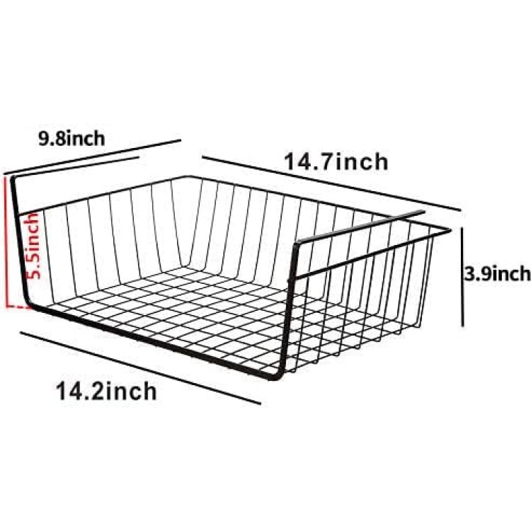 PENGKE Black Under Shelf Basket,4 Pack Slides Under Cabinet Storage Shelf Wire Baskets,Space Saving for Kitchen Counter Pantry Desk Bookshelf Cupboard