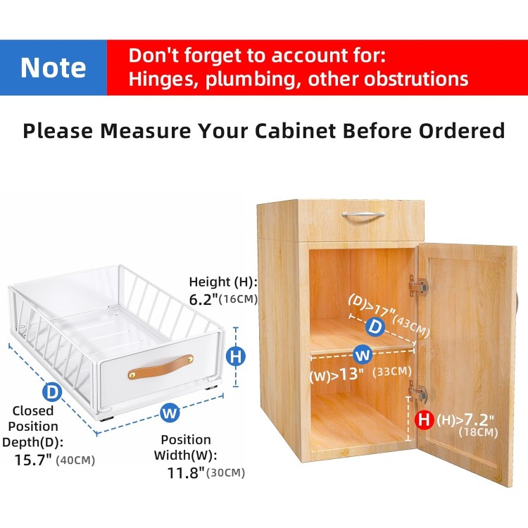 Pull out Cabinet Organizer Fixed with Adhesive Nano Film,Heavy Duty Slide out Pantry Shelves Drawer Storage,Sliding Mesh Cabinet Basket with Handle for Kitchen, Bathroom,Home, 11.8WX 15.7DX6.2H