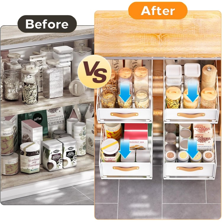 Pull out Cabinet Organizer Fixed with Adhesive Nano Film,Heavy Duty Slide out Pantry Shelves Drawer Storage,Sliding Mesh Cabinet Basket with Handle for Kitchen, Bathroom,Home, 11.8WX 15.7DX6.2H