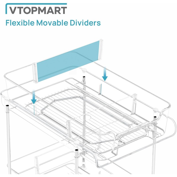 Vtopmart 4 Pack 2 Tier Bathroom Under Sink Organizers and Storage, Clear Kitchen Pantry Organization, Pull Out Medicine Cabinet Organizer with Movable Dividers