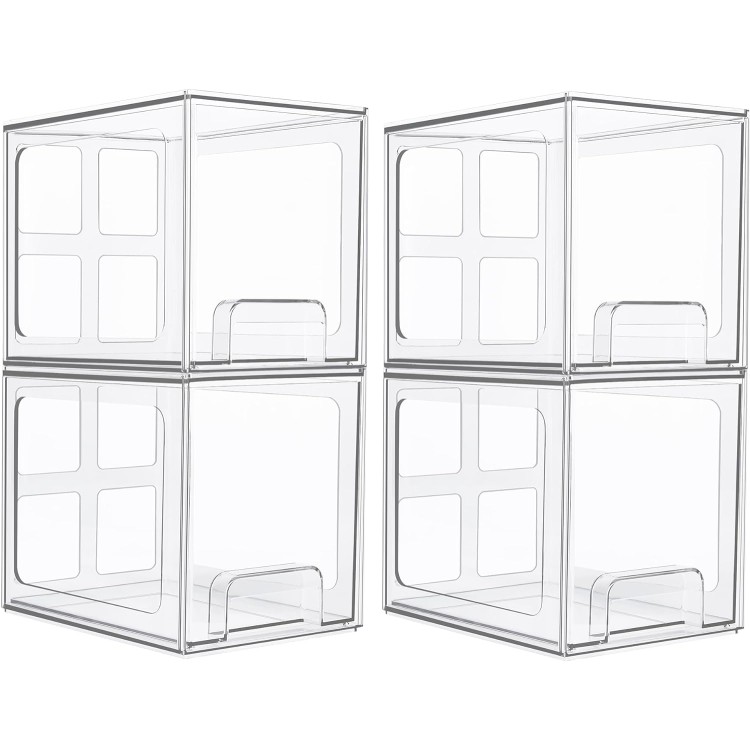 Vtopmart 4 Pack Stackable Storage Drawers, 6.6''Tall Acrylic Bathroom Makeup Organizers,Clear Plastic Storage Bins For Vanity, Undersink, Kitchen Cabinet,Pantry Organization and Storage