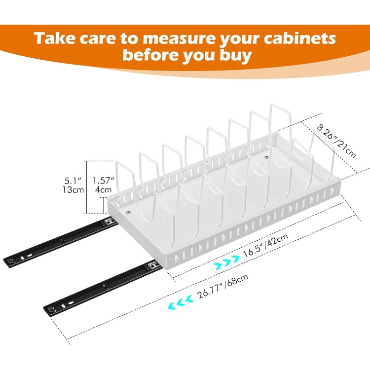 Pots and Pans Organizer Under Cabinet, 2 Pack Pull Out Cabinet Organizers for Kitchen, Pan Organizers Inside Cabinet and Storage with 8 Adjustable Dividers