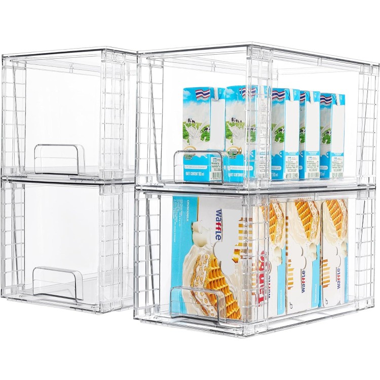 Vtopmart 4Pack Large Stackable Kitchen Pantry Storage Drawers, Clear Organizer Bins with Handles, Acrylic Drawer Organizers for Kitchen Pantry, Bathroom Undersink, Cabinet Organization and Storage