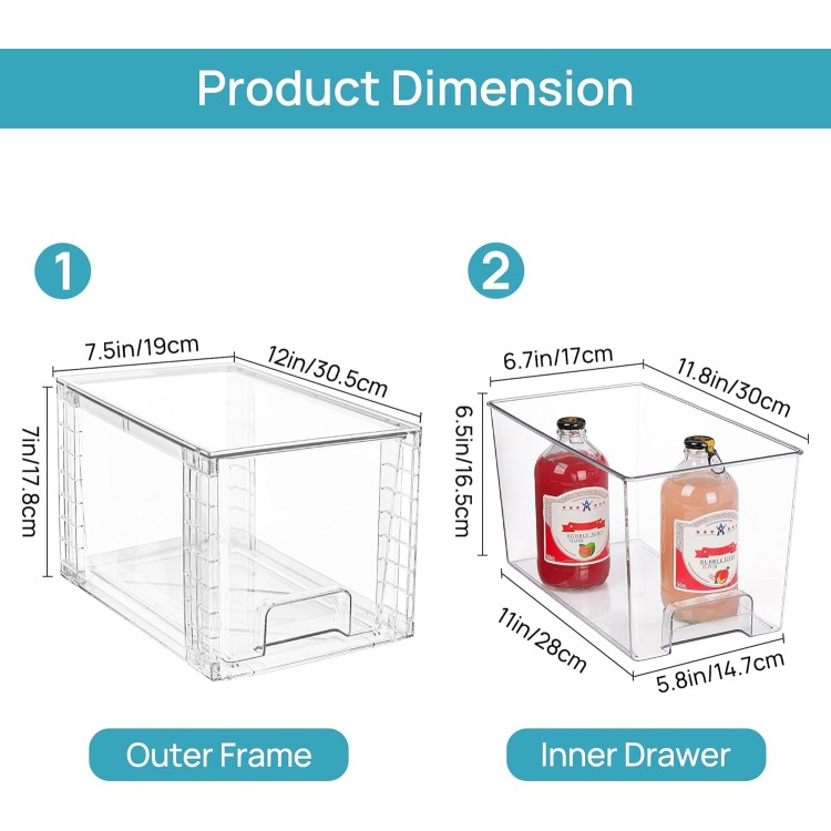 Vtopmart 4Pack Large Stackable Kitchen Pantry Storage Drawers, Clear Organizer Bins with Handles, Acrylic Drawer Organizers for Kitchen Pantry, Bathroom Undersink, Cabinet Organization and Storage