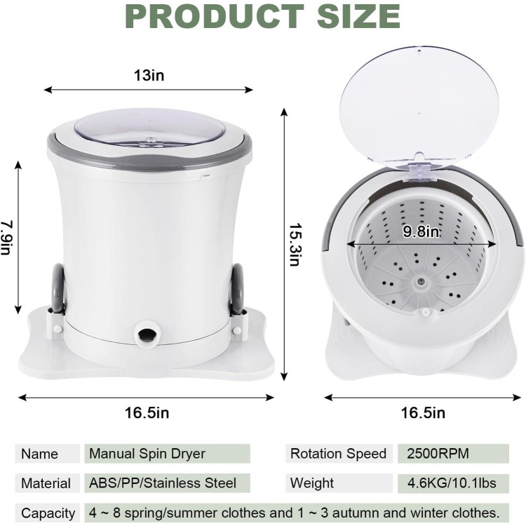 Manual Clothes Dryer Portable Mini Dryer Compact Spin Dryer Non electric Laundry Dryer for RV, Camping, School, Apartment, Dorm