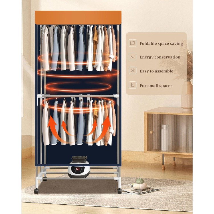 Portable Dryer, 1500W - 35LB Capacity Clothes Dryer, Foldable Portable Clothes Dryer Rack with Cover, Energy Saving Electric Portable Dryer for Apartment, Indoor, Travel