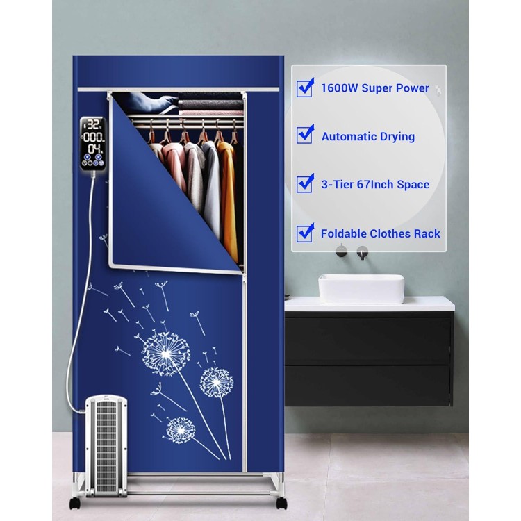 Clothes Dryer, 35LB Capacity-67Inch Portable Dryer, 1600W-3 Tier Foldable Clothes Dryer Rack, Energy Saving Portable Dryer for Apartment, Indoor, Travel, RV